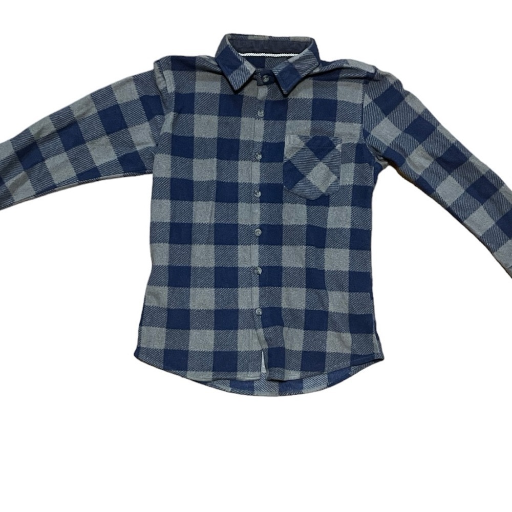 Boys Check Flannel Button-Up Long Sleeve Shirt - Gray/Navy fleece